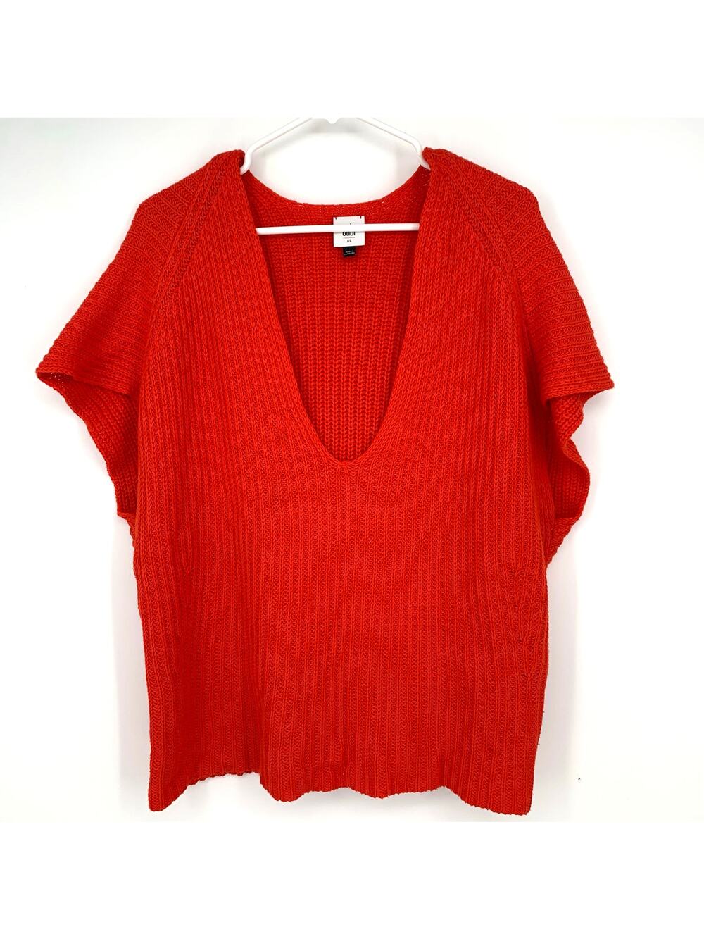 cAbi Ruby Red Knit V-Neck Cotton Acryclic Vest Pullover Top Oversized Size XS